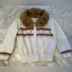 Janie and Jack Pumpkin Cardigan with Faux Fur Collar
